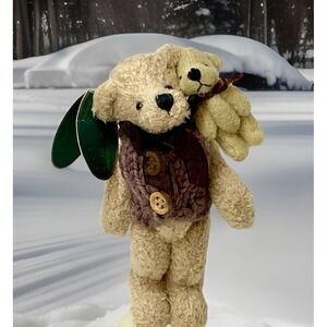 Bearington Collection Daddy Pete Bear And Son W/stand Beautiful !